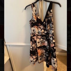 black, pink, & white floral dress